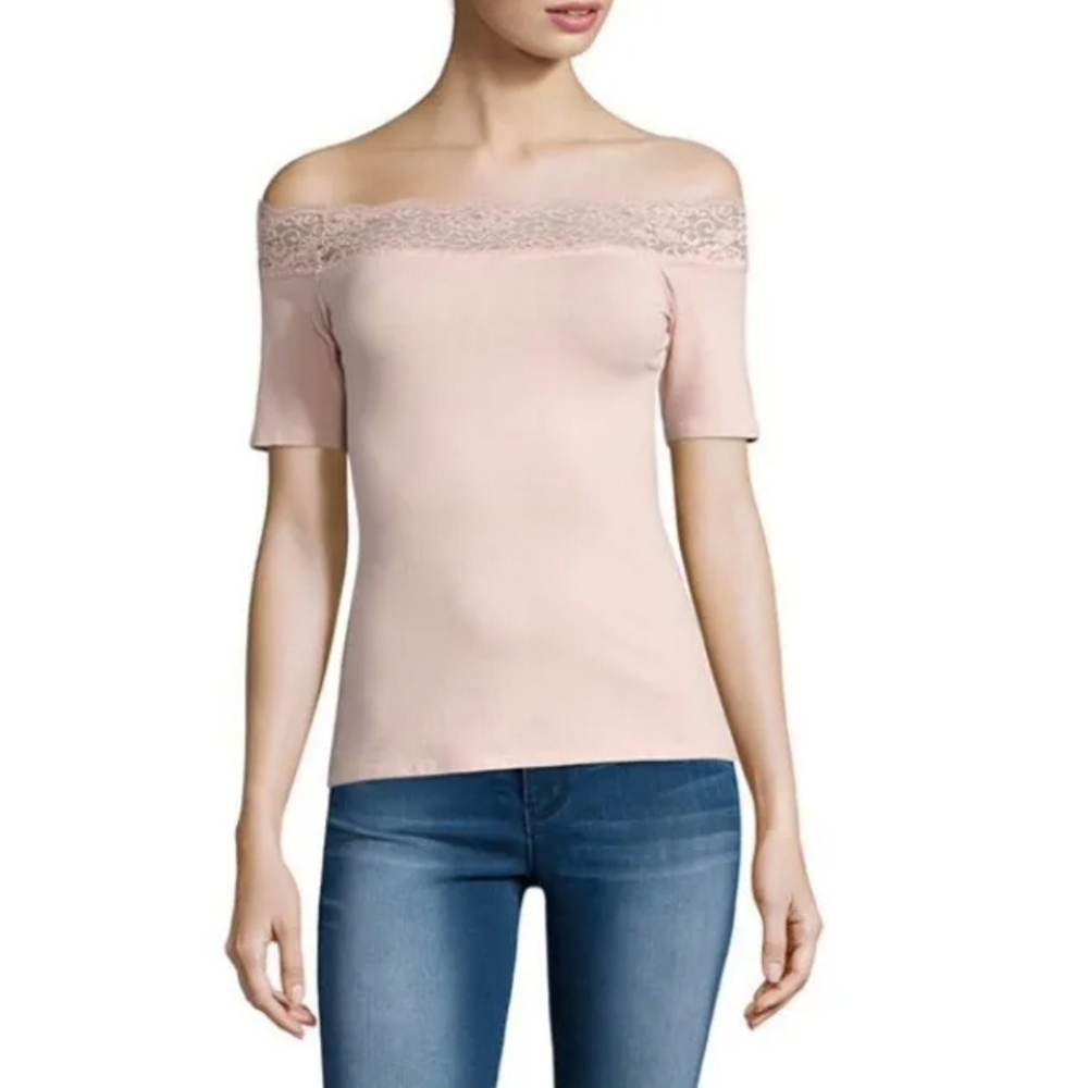 Decree Off Shoulder Lace Trim Top